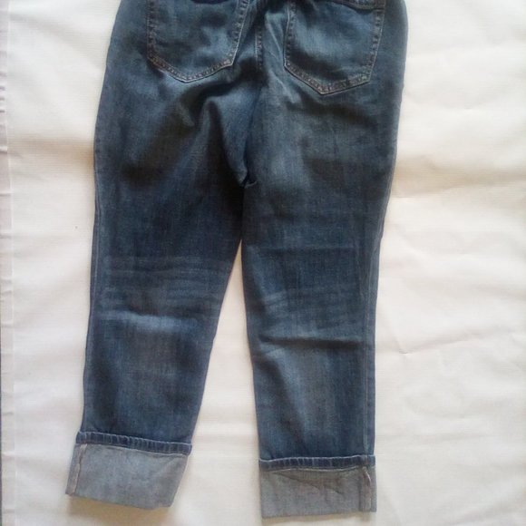 MATERNITY CAPRI DENIM JEANS FULL PANEL M CUFFED - Picture 2 of 2